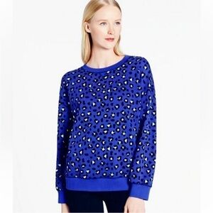 Kate Spade Blue Leopard Print Pullover Sweatshirt